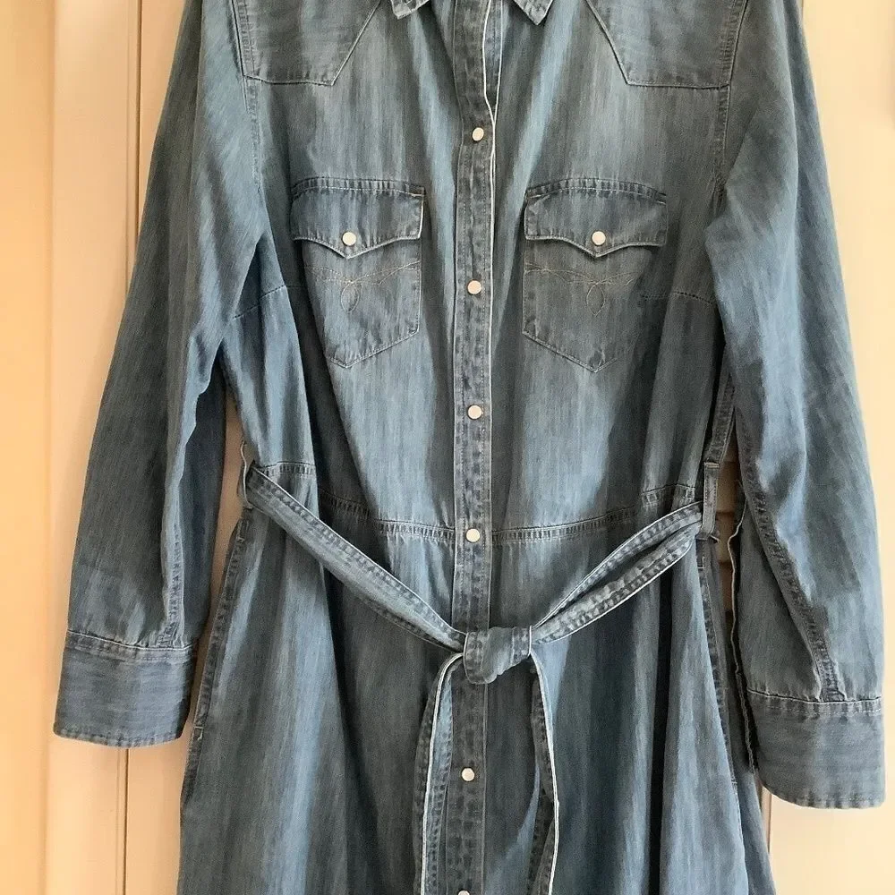 LAUREN RALPH LAUREN BLUE WASH DENIM BUTTON DOWN COTTON SHIRTDRESS SIZE U…